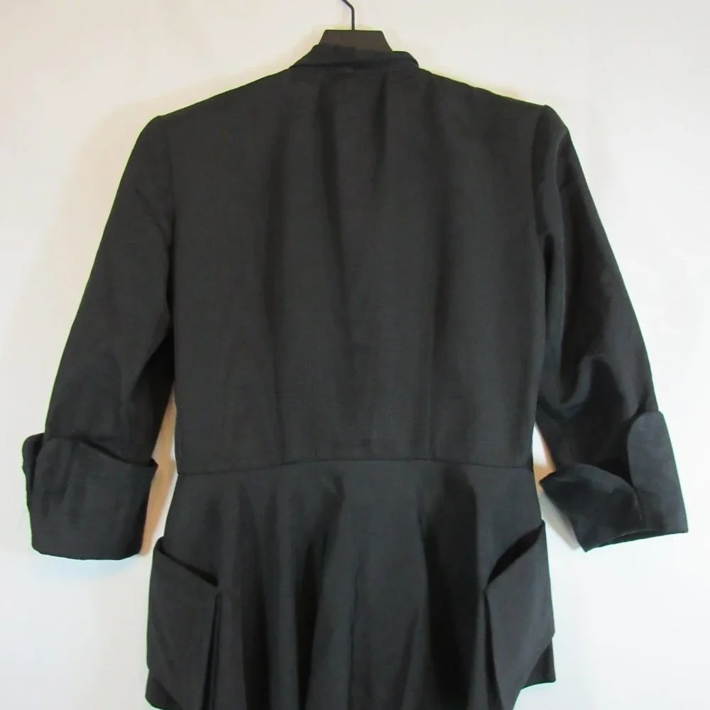 Black Double Breasted Blazer Coat Jacket 3/4 Sleeve Unique - Picture 6 of 7